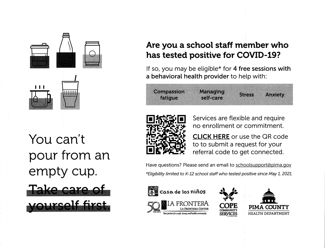 Image with information on free covid-19 related mental health services through Pima County